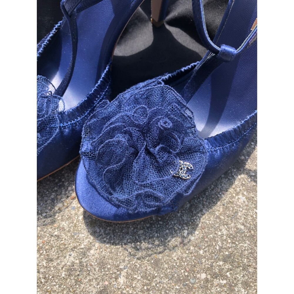 Marine Chanel Satin Peep Toe Sandals Shoes